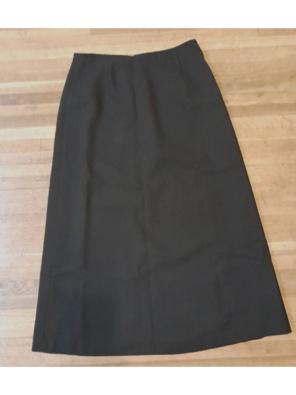 Vintage 80s Wool Midi Skirt A Line Gothic Minimalist Winter Witchy Black Size 12 - Picture 2 of 5